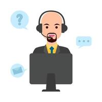 call center work in front computer with answer customer questions illustration vector