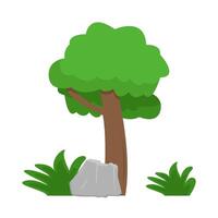 tree, grass with stone illustration vector