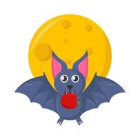 bat, apple with full moon illustration vector