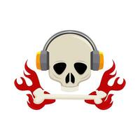 headphone in skull, bone with fire illustration vector