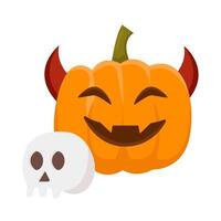 pumpkin devil with skull illustration vector