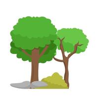 tree, grass with stone illustration vector