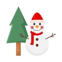 snowman  with tree spruce illustration vector