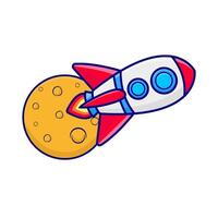 rocket fly with moon illustration vector