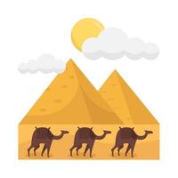 pyramid, summer weather with camel illustration vector