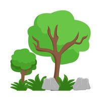 tree, grass with stone illustration vector