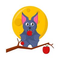 bat in apple tree with full moon illustration vector