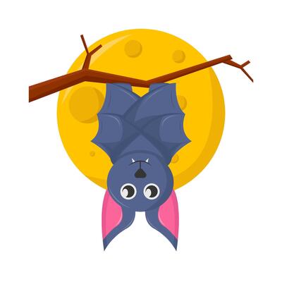 bat sleep in twigs with full moon illustration