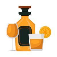 bottle alcohol with glass alcohol drink illustration vector