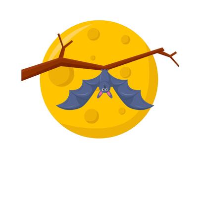 bat in twigs with full moon illustration