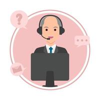 call center work in front computer with answer customer questions illustration vector