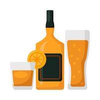 bottle alcohol with glass alcohol drink illustration vector