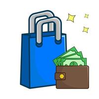 shopping bag with money in wallet illustration vector