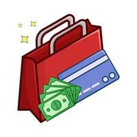 shopping bag, debit card with money illustration vector