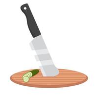 knife with cucumber in cutting board illustration vector