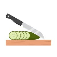 knife with cucumber in cutting board illustration vector