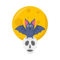 bat in  skull with full moon illustration vector