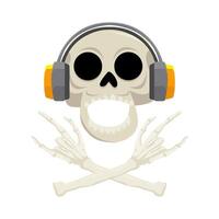 headphone in skull with bone illustration vector