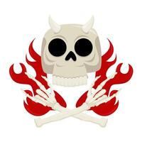 skull bone with fire illustration vector