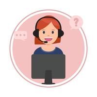 call center work in front computer with answer customer questions illustration vector