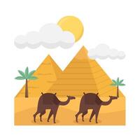 pyramid, sun summer, palm tree with camel illustration vector
