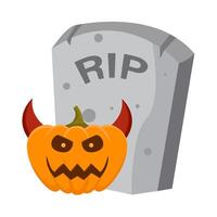 pumpkin halloween devil in tombstone illustration vector