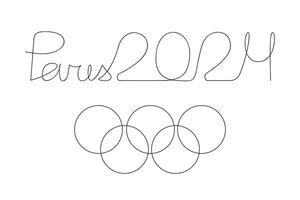 Olympics in France 2024 drawn in one continuous line. One line drawing, minimalism. Vector illustration.