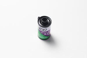 November 21 2023 - Fujifilm Colorful 35mm film roll on white background. photo