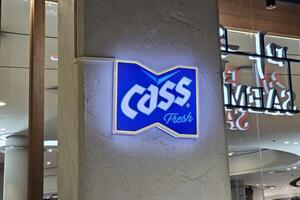 BANGKOK, THAILAND AUGUST 14, 2023 Cass Fresh Sign. Cass Fresh is a famous Korean beer in Thailand and No. 1 Beer in Korea. photo