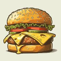 AI generated Hamburger vector illustration. Hand drawn cheeseburger with cheese and lettuce.