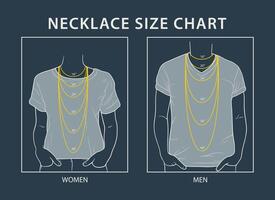 Woman and man necklace size chart on white background vector