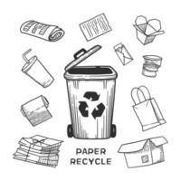 Trash can doodle set. Hand drawn vector illustration