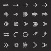 Arrow icon set. Hand drawn vector illustration. Isolated on black background.