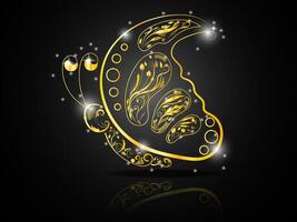 Gold butterfly black background. Sparkling butterfly with gold color. vector