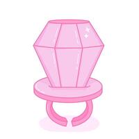 Plastic ring with a large diamond. Candy jewel. Pop style of the 90s. vector