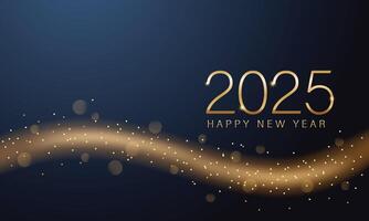 2025 New year with Abstract shiny color gold wave design element and glitter effect on dark background. For Calendar, poster design vector