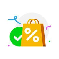 compras con un descuento, vale exitosamente reclamado concepto ilustración plano diseño vector. sencillo moderno gráfico elemento para infografía, icono vector