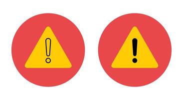 Alert warning icon vector on red circle. Exclamation mark sign on triangle