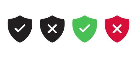 Shield with checkmark and x cross icon vector. Protection sign symbol vector