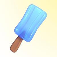 Blue ice cream on a stick on a yellow background. Vector illustration. Realistic 3d symbol design. Eps 10