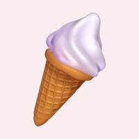 Ice cream in a waffle cone on a light background. Realistic 3d symbol design. Vector illustration. Eps 10