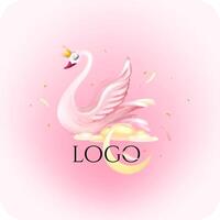 Elegant pink swan Logo vector illustration