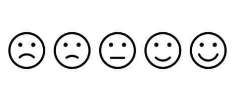 Set of customer rate satisfaction level emoticon icon. Five facial expression of feedback vector. Editable stroke vector