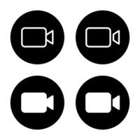 Video call camera icon set on black circle. Social media communication sign symbol vector