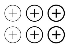 Add button icon vector in line style. Plus sign symbol on circle. Editable stroke