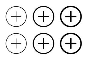 Add button icon vector in line style. Plus sign symbol on circle. Editable stroke