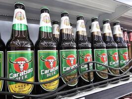 BANGKOK, THAILAND NOVEMBER 23, 2023 Carabao Beer on Shelf. It is launched by The Carabao Group that is a major player in the beverage industry in Thailand. photo