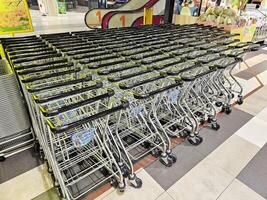 bangkok, Tailandia agosto 09, 2023 compras carros en don don donki dónde es un japonés multinacional descuento Tienda cadena ese estaba fundado en septiembre 5, 1980. foto