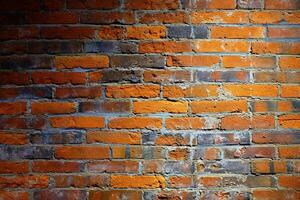 Light Beam with Shadow on Old Red Brick Wall Texture Background. photo