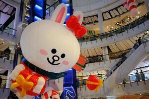 BANGKOK, THAILAND NOVEMBER 18, 2022 CONY Huge Balloon, Brown is a famous LINE friends character. It's launched in 2011. photo